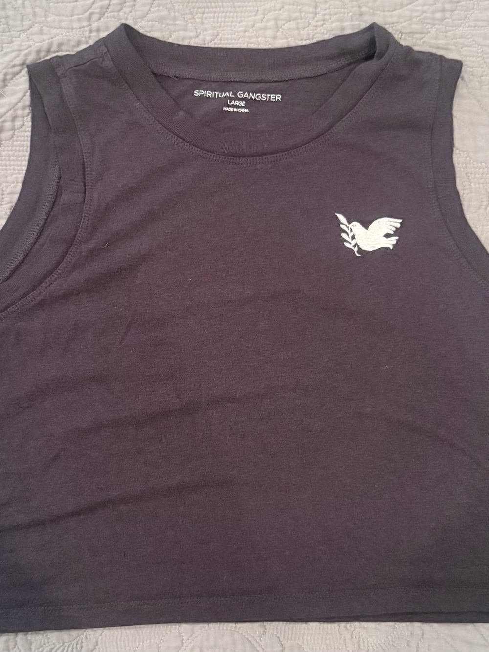 Spiritual Gangster Black Crop Tank with White Dove Logo
